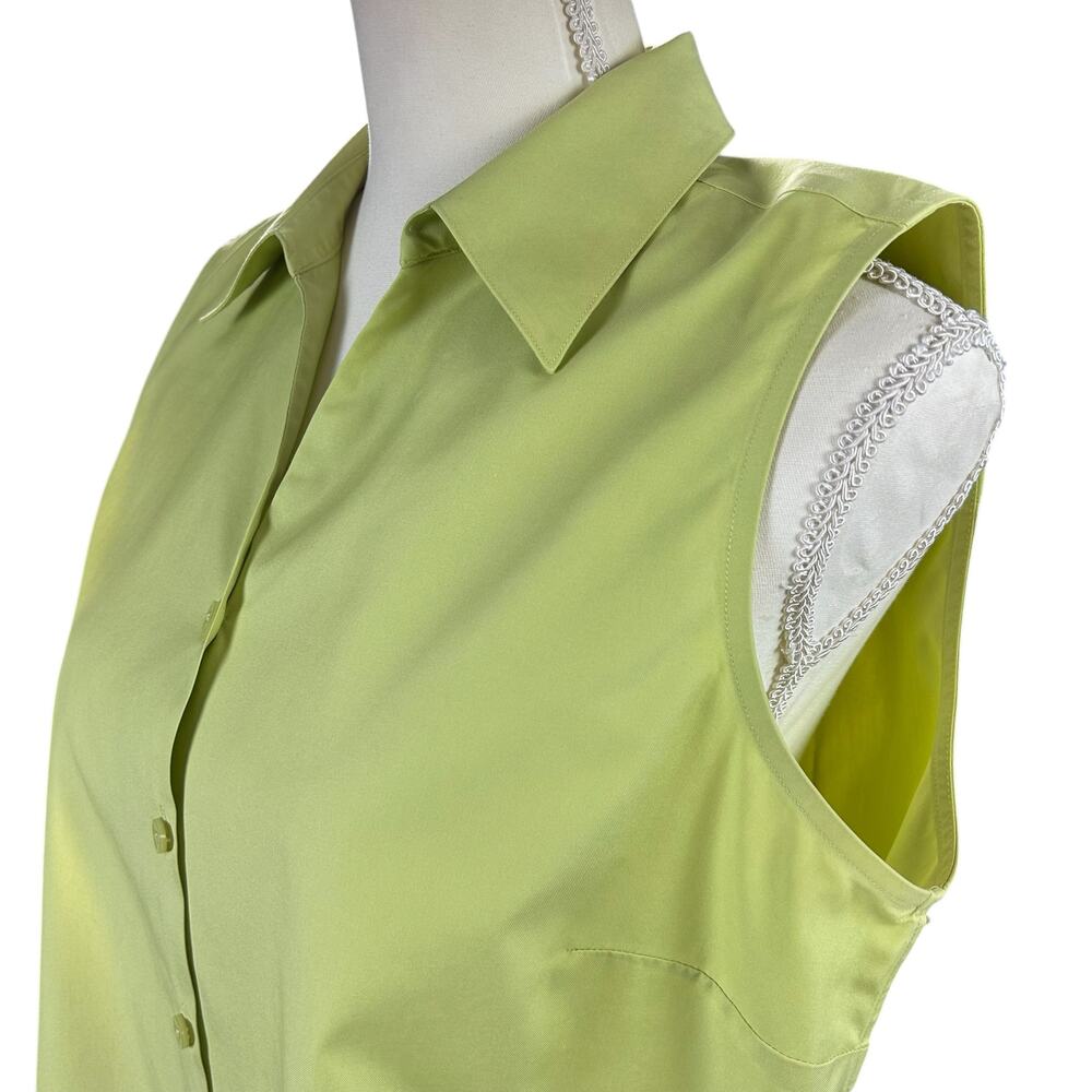 Talbots Top Women Sz 12 Lime Green Sleeveless Wrinkle Resistant Button Up Blouse - Picture 2 of 11